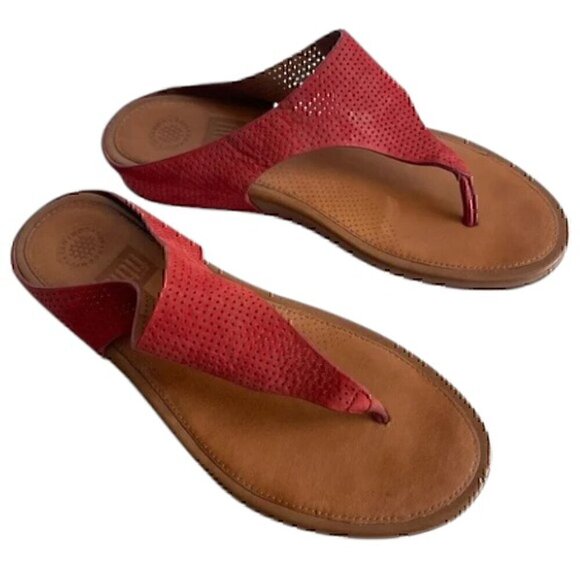 Fitflop Supercomff Women's Coral Red Leather Sandals size 7 - Picture 7 of 11